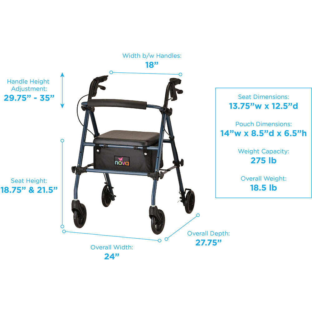 Nova Journey Rolling Walker Steel Frame - Blue 4205BL